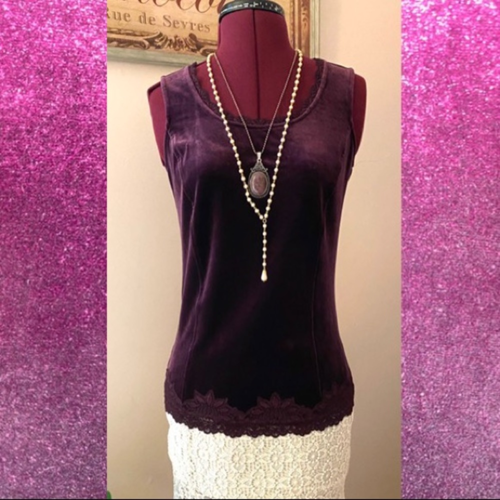 Velvet and lace tank, deep red.
